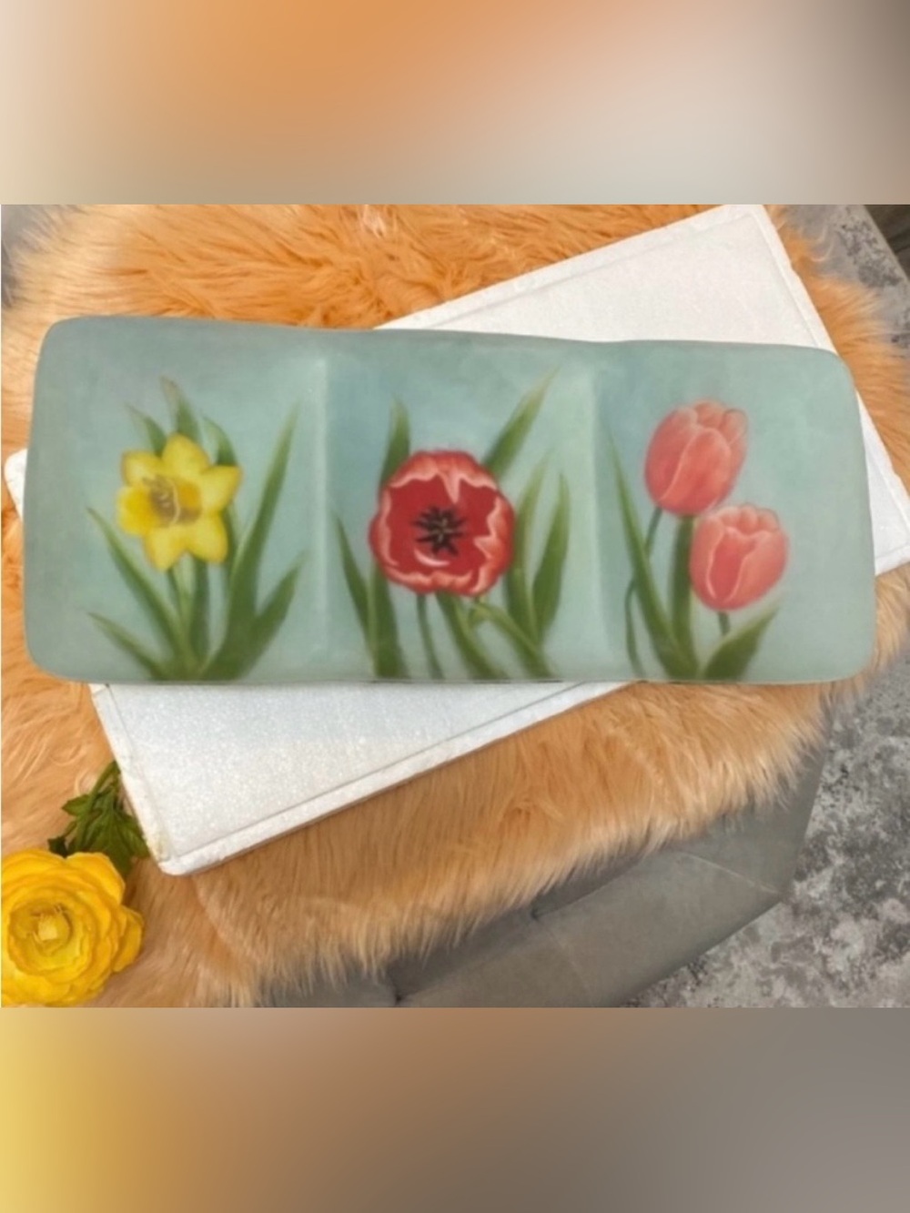 Serving Dish Floral Hand Painted Rectangle Sz LG NEW! FIRM PRICE 75% OFF